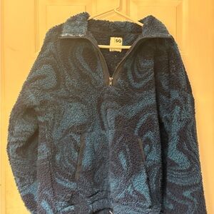 SO Sherpa Quarter Zip Blue Sweater. SMALL.